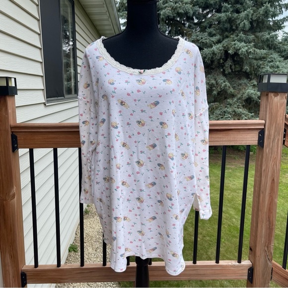 Vintage Disney Winnie the Pooh Floral Top Cotton Henley Pajama Shirt Women’s XL - Picture 1 of 15